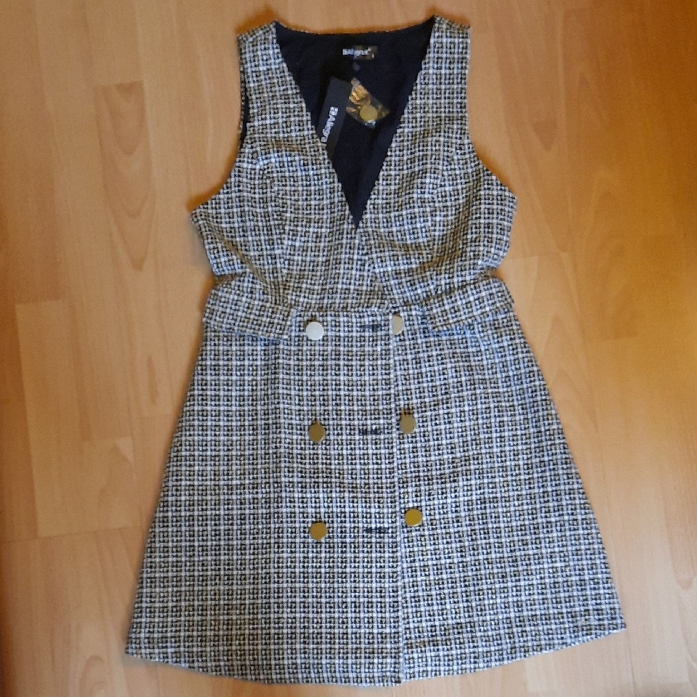 Allegra K Checkered Mini Dress with Button Accents
